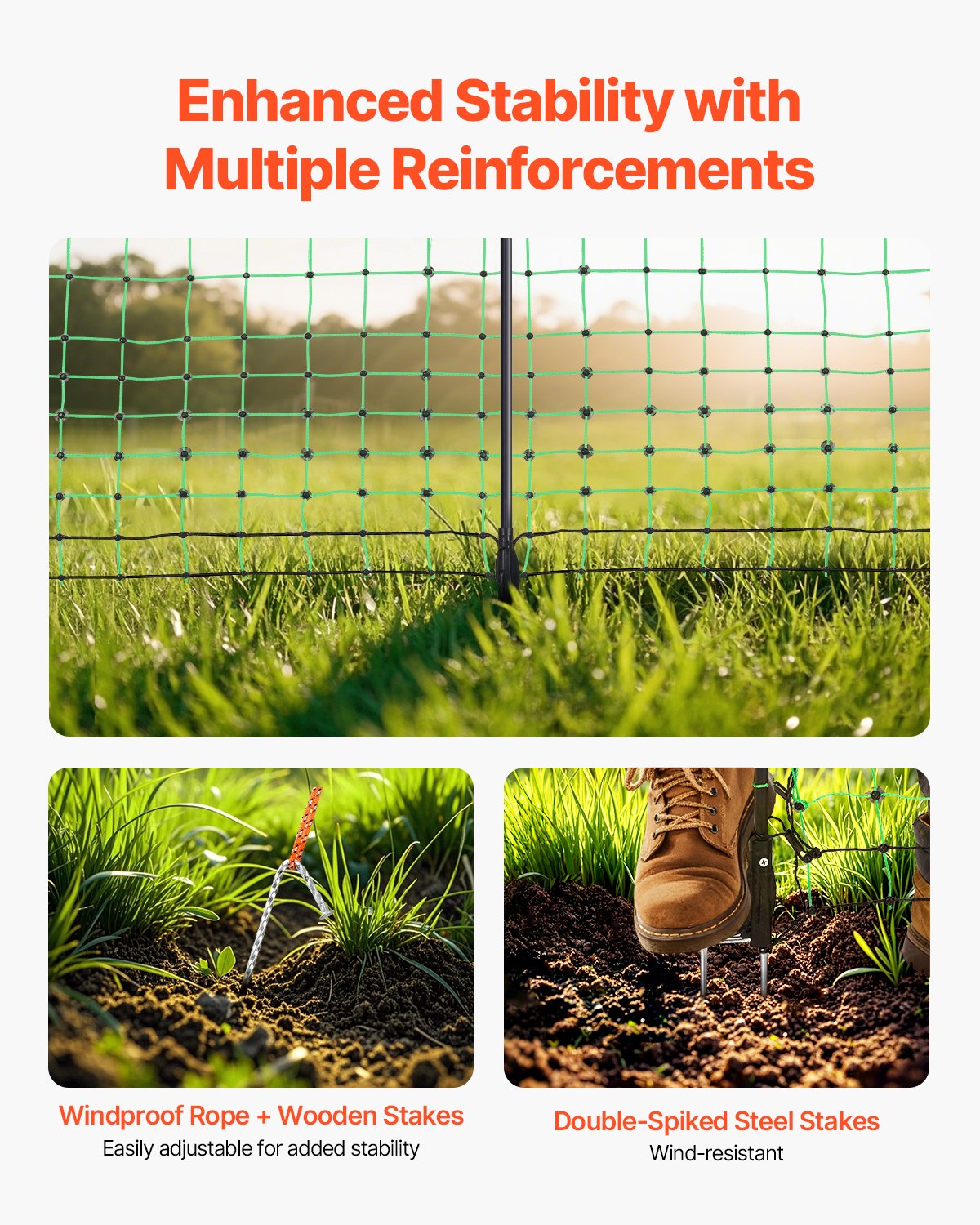 Electric Fence Netting, 0.88 x 49.98 m, PE Net Fencing with Posts & Double-Spiked Stakes, Utility Portable Mesh for Goats, Sheep, Lambs, Deer, Hogs, Dogs, Used in Backyards, Farms, and Ranches - Image 4