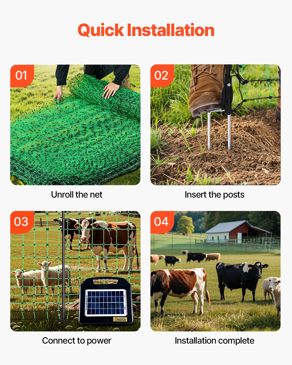 Electric Fence Netting, 0.88 x 49.98 m, PE Net Fencing with Posts & Double-Spiked Stakes, Utility Portable Mesh for Goats, Sheep, Lambs, Deer, Hogs, Dogs, Used in Backyards, Farms, and Ranches - Image 6
