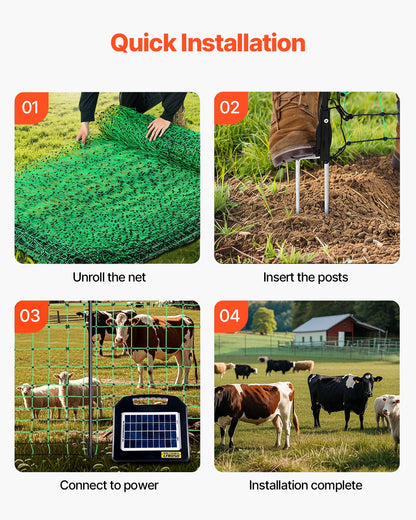 Electric Fence Netting, 0.88 x 49.98 m, PE Net Fencing with Posts & Double-Spiked Stakes, Utility Portable Mesh for Goats, Sheep, Lambs, Deer, Hogs, Dogs, Used in Backyards, Farms, and Ranches - Image 6