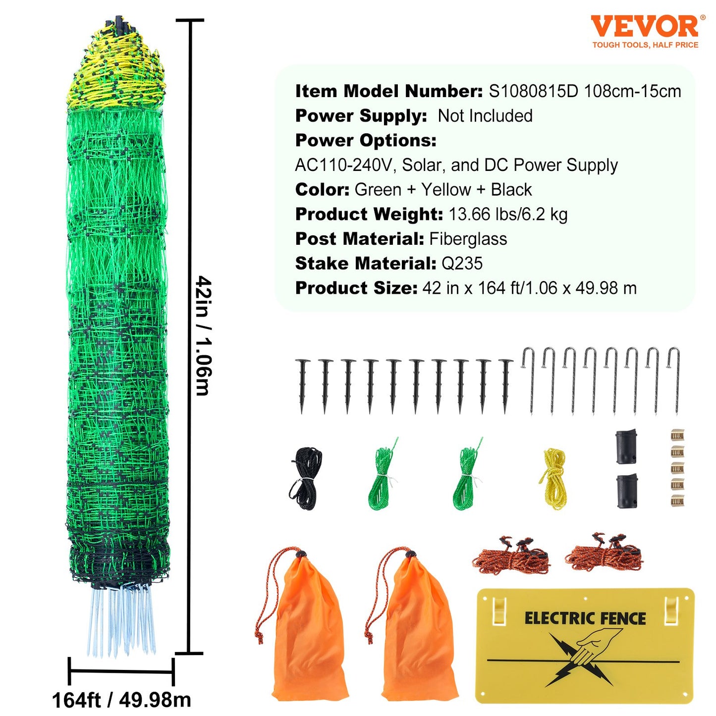 Electric Fence Netting, 1.06 x 49.98 m, PE Net Fencing with Posts & Double-Spiked Stakes, Utility Portable Mesh for Goats, Sheep, Lambs, Deer, Hogs, Dogs, Used in Backyards, Farms, and Ranches - Image 7