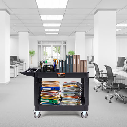 Utility Service Cart, 2 Shelf 550LBS Heavy Duty Plastic Rolling Utility Cart with 360° Swivel Wheels (2 with Brakes), Large Lipped Shelf, Ergonomic Storage Handle for Warehouse/Garage/Cleaning - Image 8