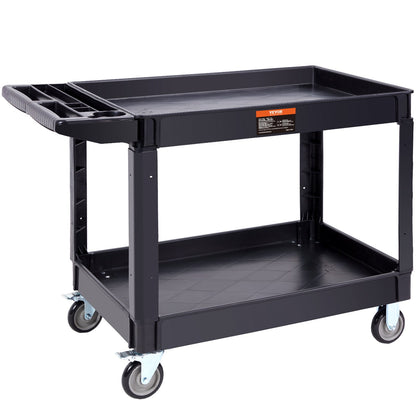Utility Service Cart, 2 Shelf 550LBS Heavy Duty Plastic Rolling Utility Cart with 360° Swivel Wheels (2 with Brakes), Large Lipped Shelf, Ergonomic Storage Handle for Warehouse/Garage/Cleaning - Image 9