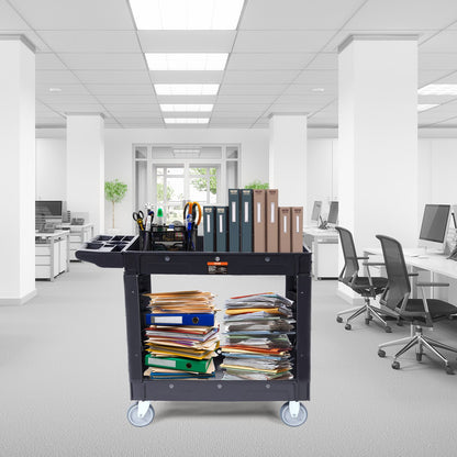 Utility Service Cart, 2 Shelf 550LBS Heavy Duty Plastic Rolling Utility Cart with 360° Swivel Wheels, Medium Lipped Shelf, Ergonomic Storage Handle for Warehouse/Garage/Cleaning/Office - Image 8