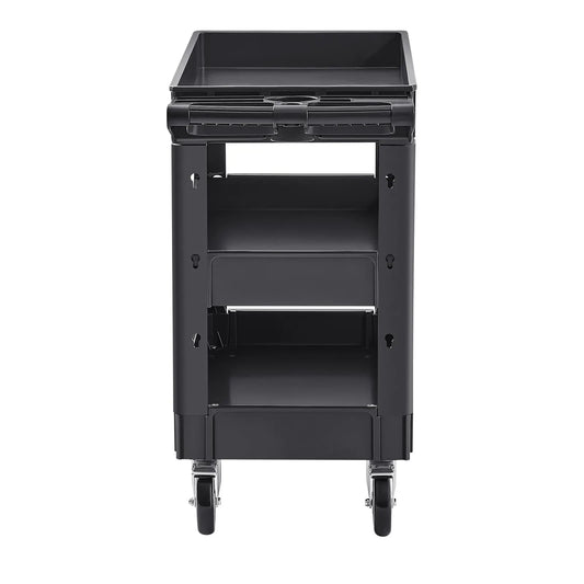 Utility Service Cart, 550 LBS Laod Capacity, 3 Shelf Heavy Duty Plastic Rolling Utility Cart with 360° Swivel Wheels (2 with Brakes), Ergonomic Storage Handle for Warehouse/Garage/Cleaning
