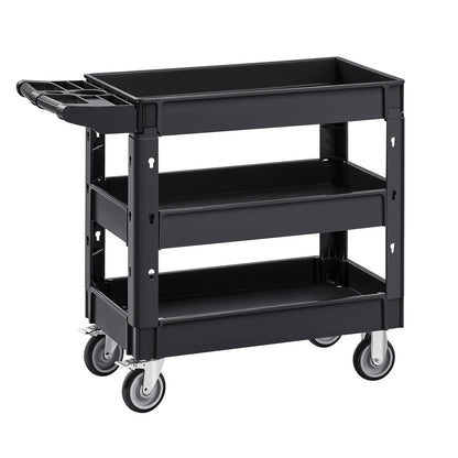 Utility Service Cart, 550 LBS Laod Capacity, 3 Shelf Heavy Duty Plastic Rolling Utility Cart with 360° Swivel Wheels (2 with Brakes), Ergonomic Storage Handle for Warehouse/Garage/Cleaning - Image 9
