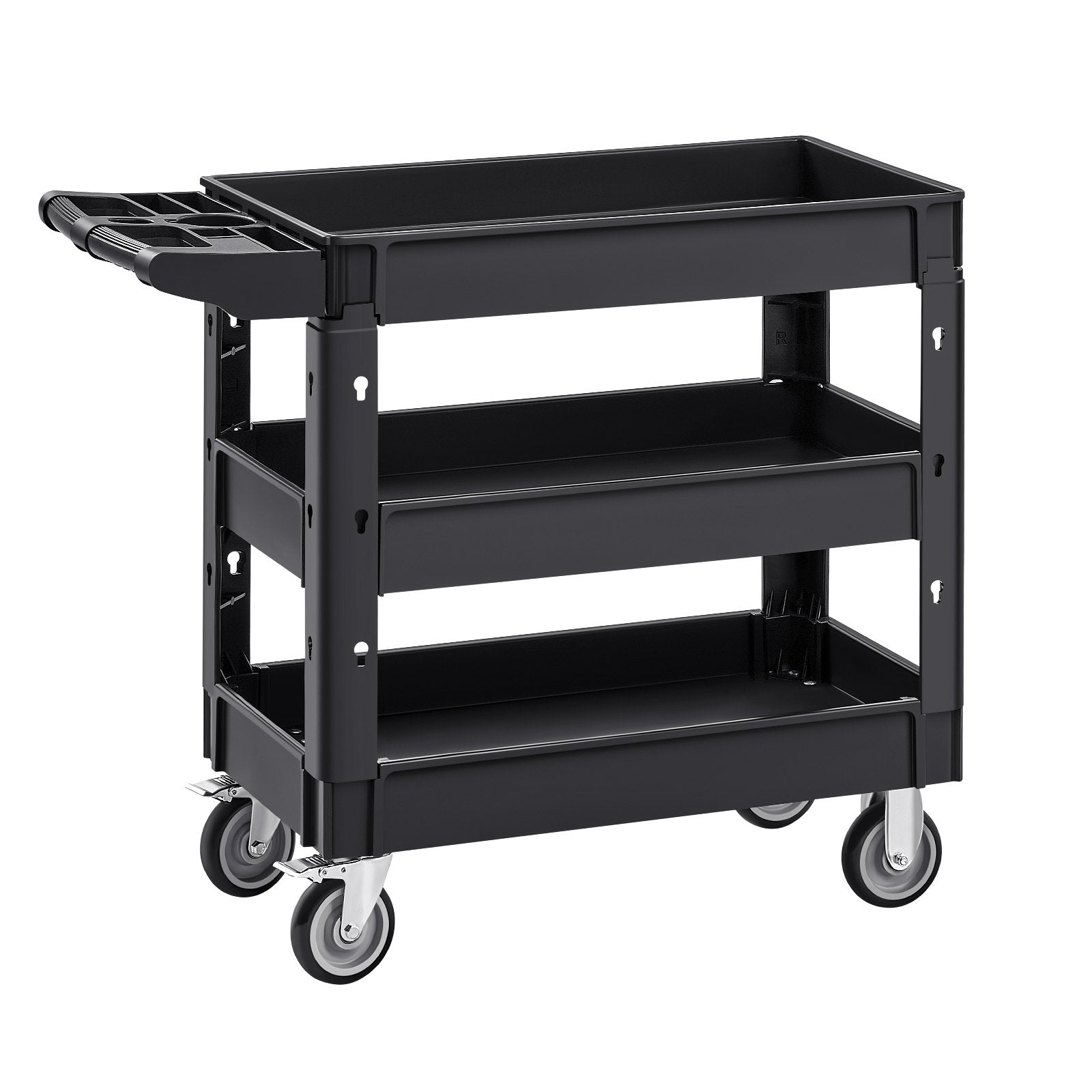 Utility Service Cart, 550 LBS Laod Capacity, 3 Shelf Heavy Duty Plastic Rolling Utility Cart with 360° Swivel Wheels (2 with Brakes), Ergonomic Storage Handle for Warehouse/Garage/Cleaning - Image 9