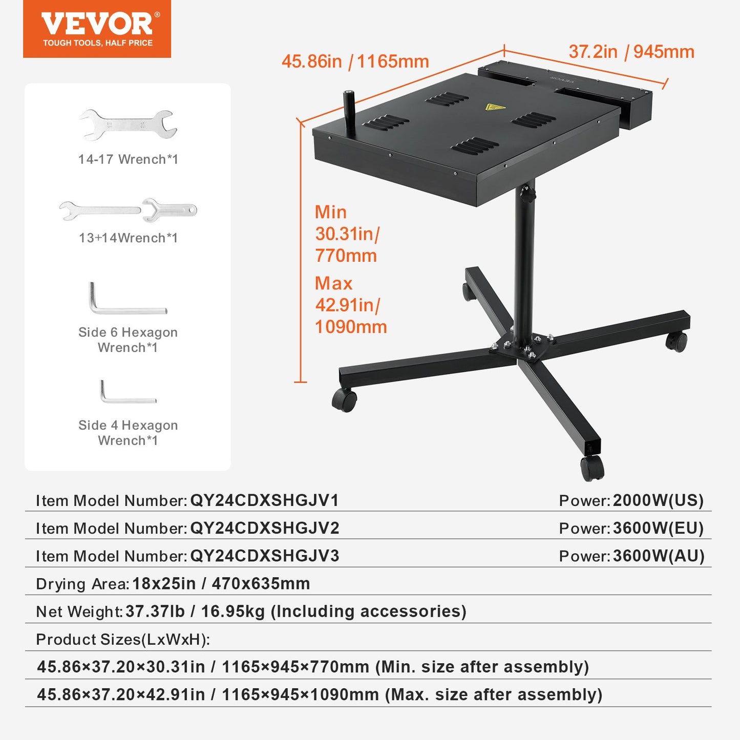 Flash Dryer, 18 x 25 inch Flash Dryer for Screen Printing, High Power Silk Screen Printing Dryer with Height Adjustable Stand, 360° Rotation, X-Shaped Base, Steel T-Shirt Curing Machine - Image 7