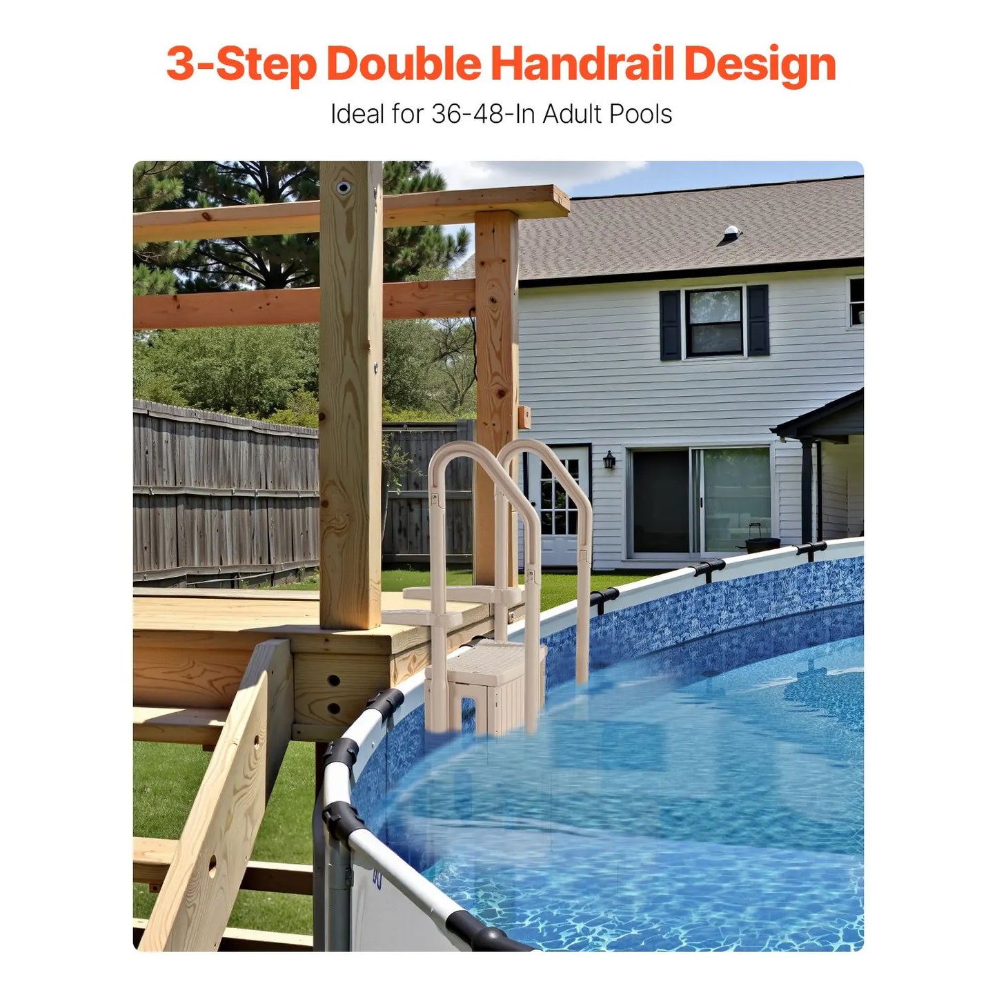 3-Step Taupe Robust Pool Ladder of 2 Handrails for 914.4-1219.2 mm Pools - Image 2