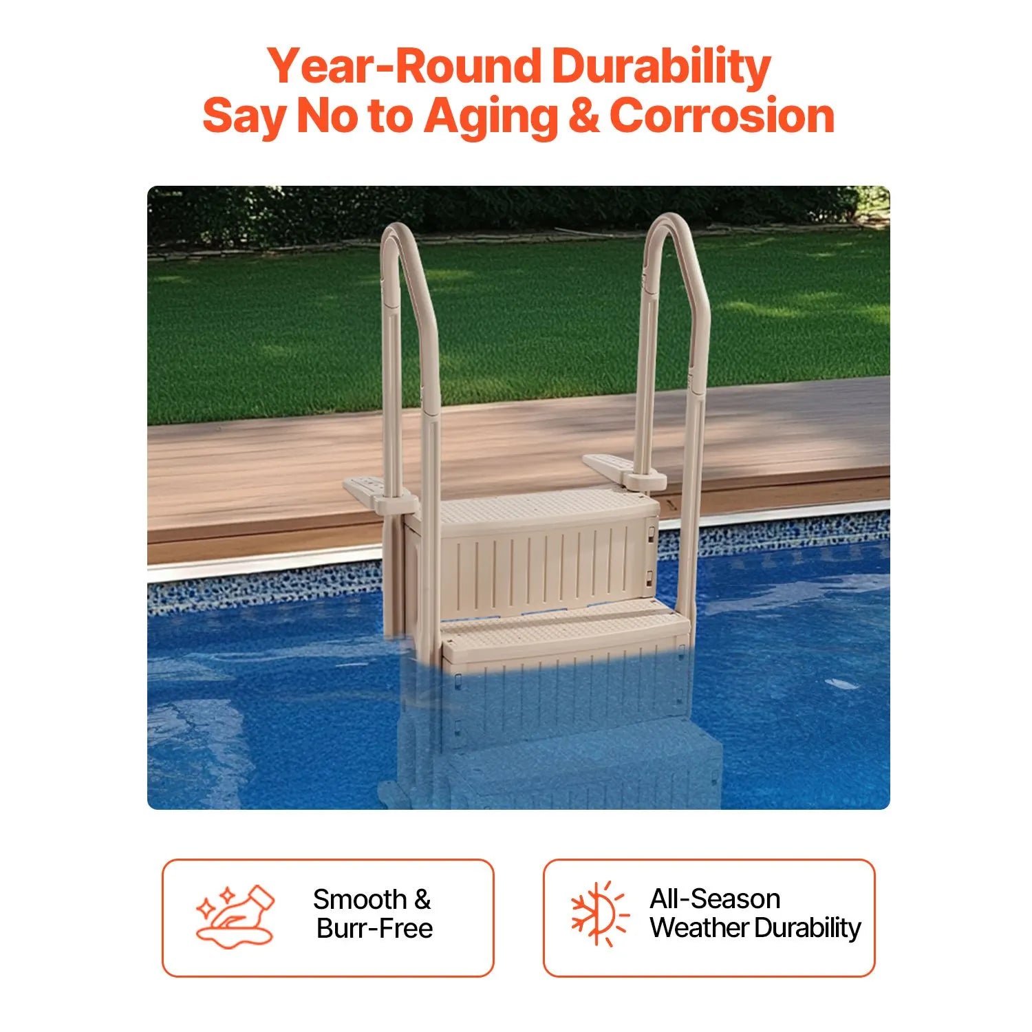 3-Step Taupe Robust Pool Ladder of 2 Handrails for 914.4-1219.2 mm Pools - Image 5