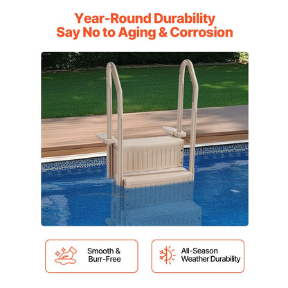 3-Step Taupe Robust Pool Ladder of 2 Handrails for 914.4-1219.2 mm Pools - Image 5