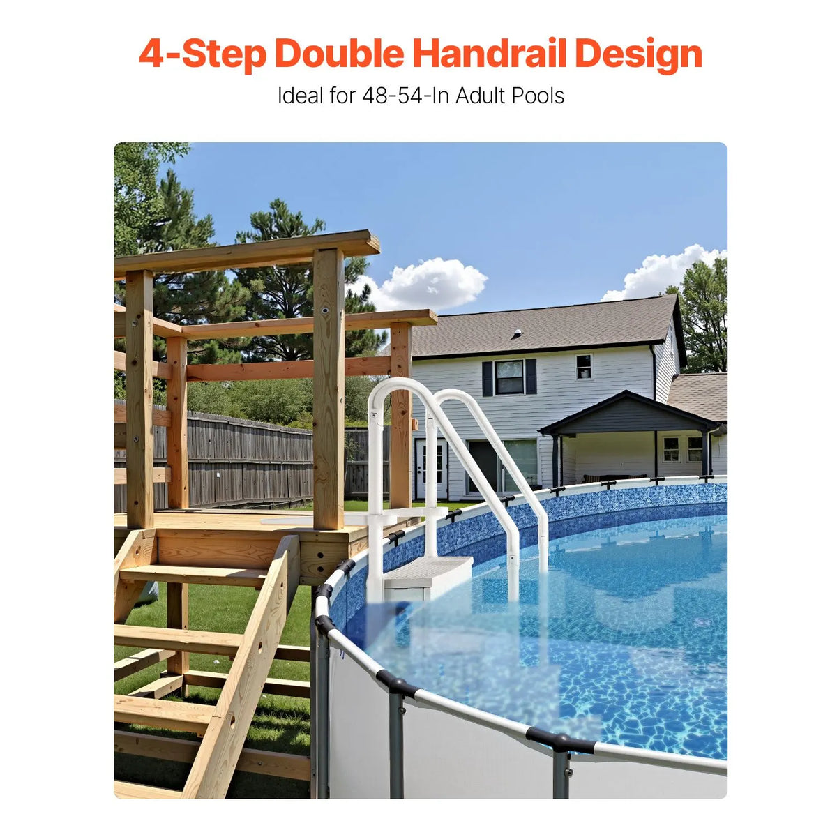 4-Step White Robust Pool Ladder of 2 Handrails for 1219.2-1371.6 mm Pools - Image 2