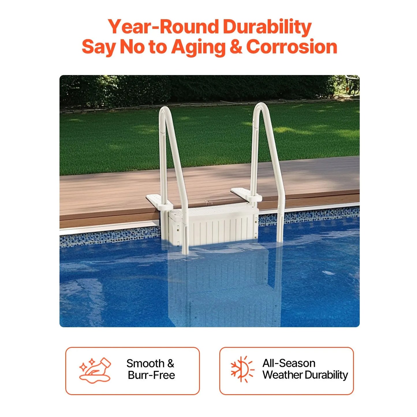 4-Step White Robust Pool Ladder of 2 Handrails for 1219.2-1371.6 mm Pools - Image 5