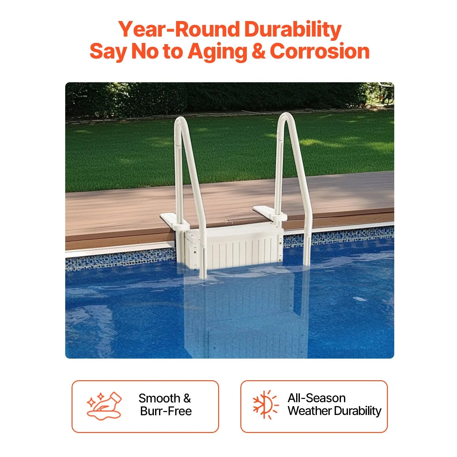 4-Step White Robust Pool Ladder of 2 Handrails for 1219.2-1371.6 mm Pools - Image 5
