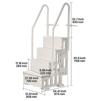 4-Step White Robust Pool Ladder of 2 Handrails for 1219.2-1371.6 mm Pools - Image 8