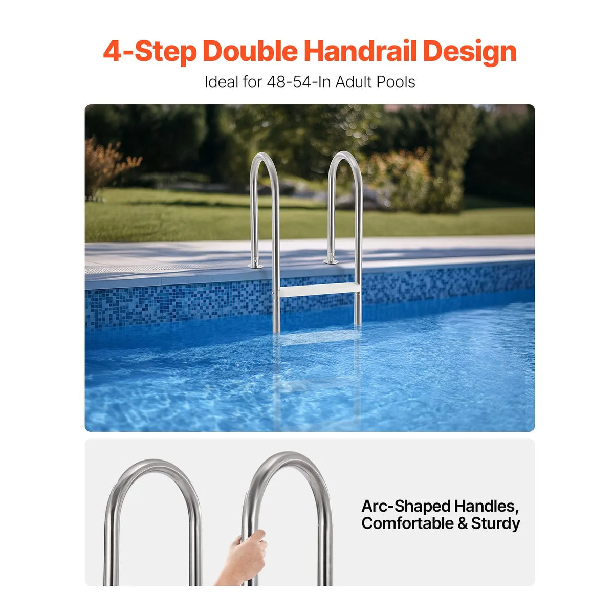 4-Step Stainless Steel Pool Ladder of 2 Handrail for 1371.6 mm Decked Pool - Image 2