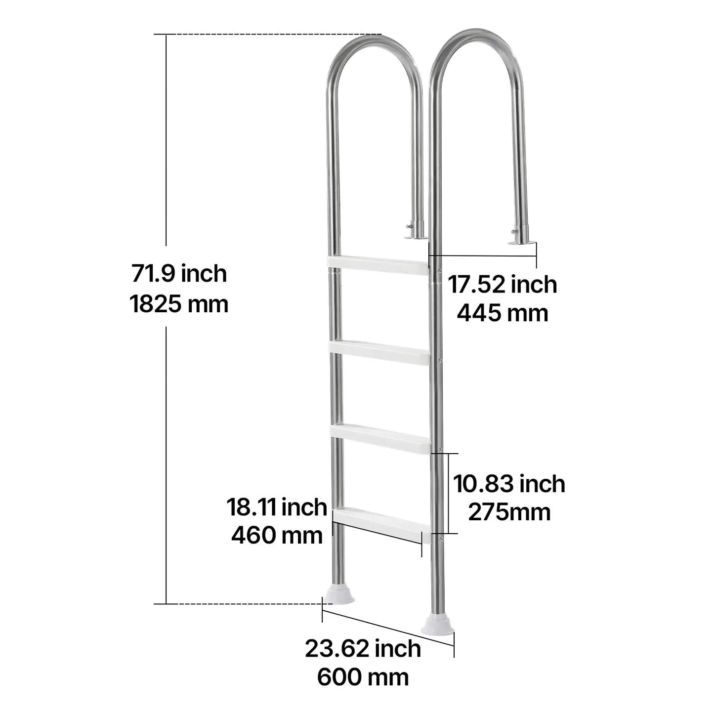 4-Step Stainless Steel Pool Ladder of 2 Handrail for 1371.6 mm Decked Pool - Image 8