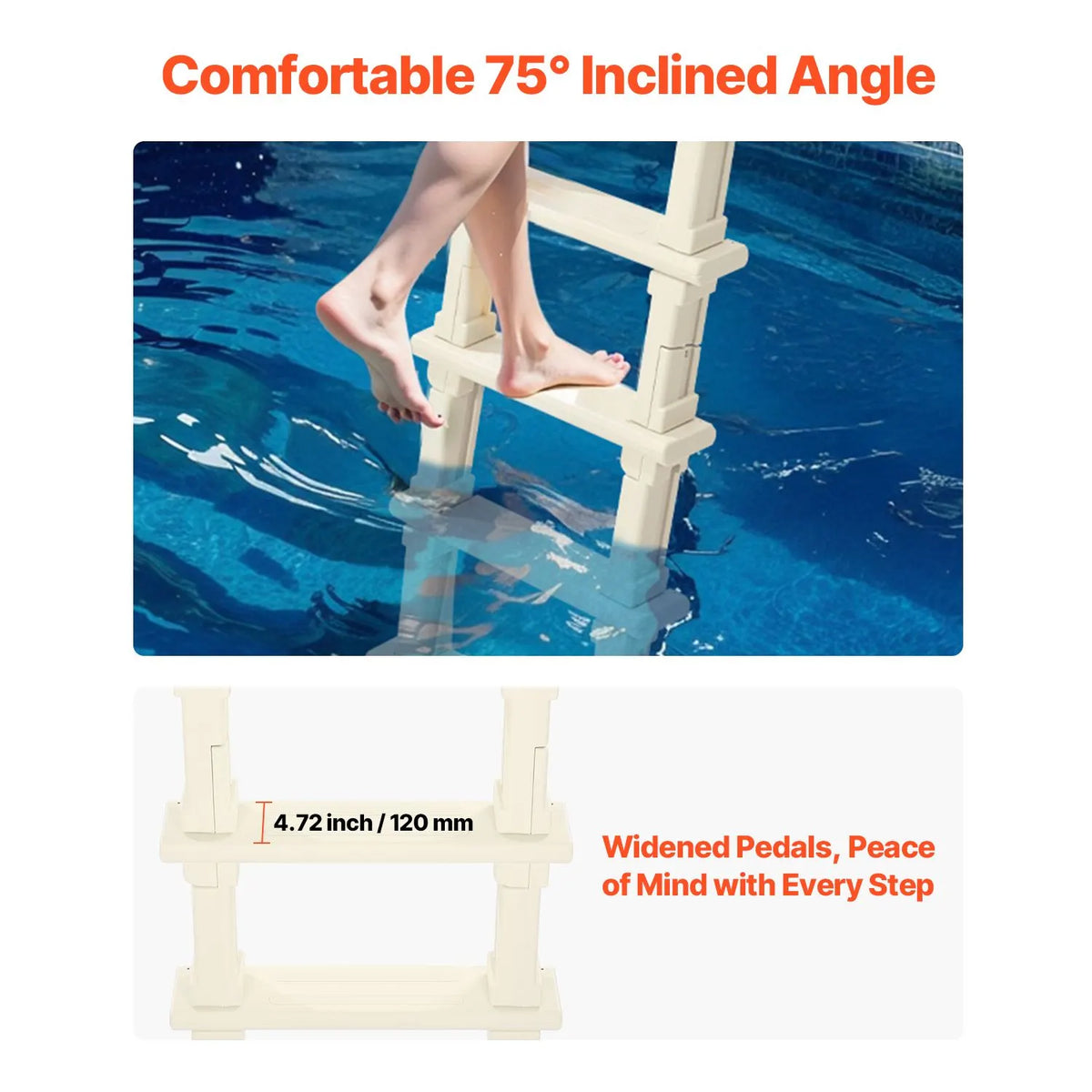 5-Step Inclined Robust Pool Ladder of 2 Handrails for 1219.2-1371.6mm Pool - Image 4