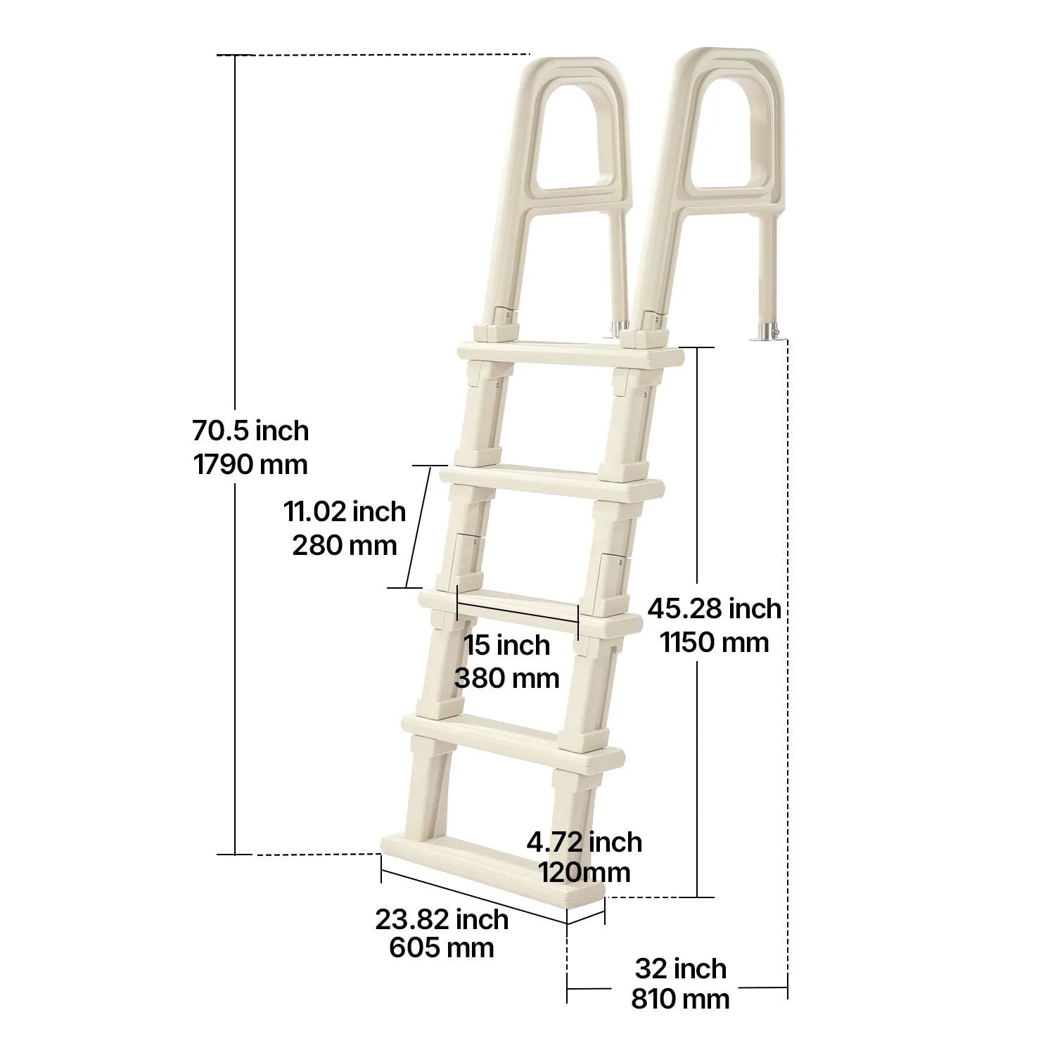 5-Step Inclined Robust Pool Ladder of 2 Handrails for 1219.2-1371.6mm Pool - Image 8