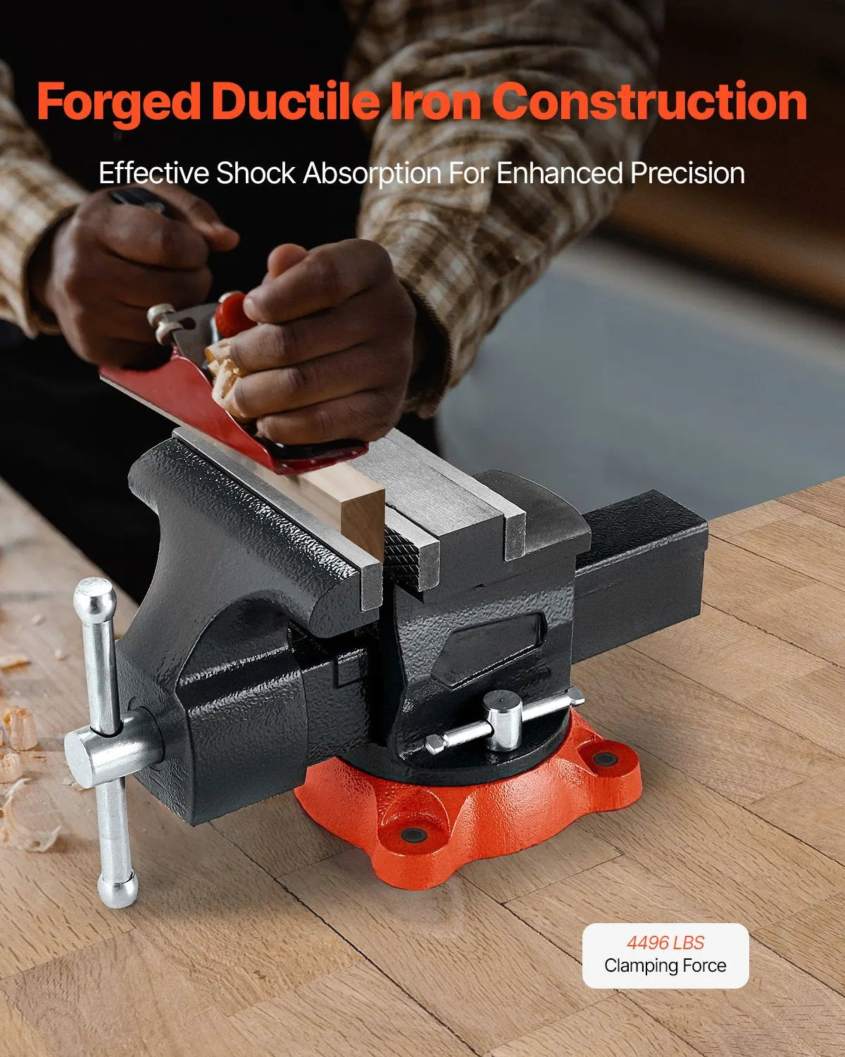 Bench Vise, 140 mm Jaw Width, 140 mm Max Jaw Opening Multipurpose Vise with 360° Swivel Locking Base, 73 mm Throat, Heavy Duty Ductile Iron Workbench Vise, Two-Way Jaws for Clamping Round Pipes - Image 2