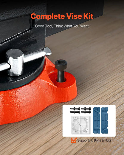 Bench Vise, 140 mm Jaw Width, 140 mm Max Jaw Opening Multipurpose Vise with 360° Swivel Locking Base, 73 mm Throat, Heavy Duty Ductile Iron Workbench Vise, Two-Way Jaws for Clamping Round Pipes - Image 4