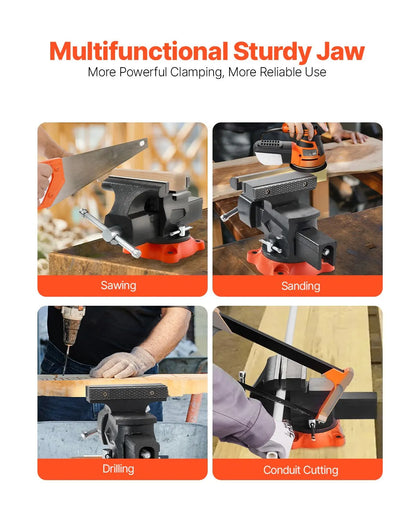 Bench Vise, 140 mm Jaw Width, 140 mm Max Jaw Opening Multipurpose Vise with 360° Swivel Locking Base, 73 mm Throat, Heavy Duty Ductile Iron Workbench Vise, Two-Way Jaws for Clamping Round Pipes - Image 6