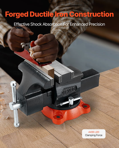 Bench Vise, 140 mm Jaw Width, 140 mm Max Jaw Opening Multipurpose Vise with 360° Swivel Locking Base, 73 mm Throat, Heavy Duty Ductile Iron Workbench Vise, Two-Way Jaws for Clamping Round Pipes - Image 2