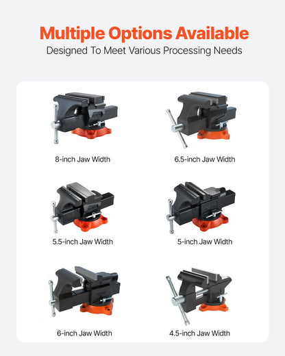 Bench Vise, 140 mm Jaw Width, 140 mm Max Jaw Opening Multipurpose Vise with 360° Swivel Locking Base, 73 mm Throat, Heavy Duty Ductile Iron Workbench Vise, Two-Way Jaws for Clamping Round Pipes - Image 7