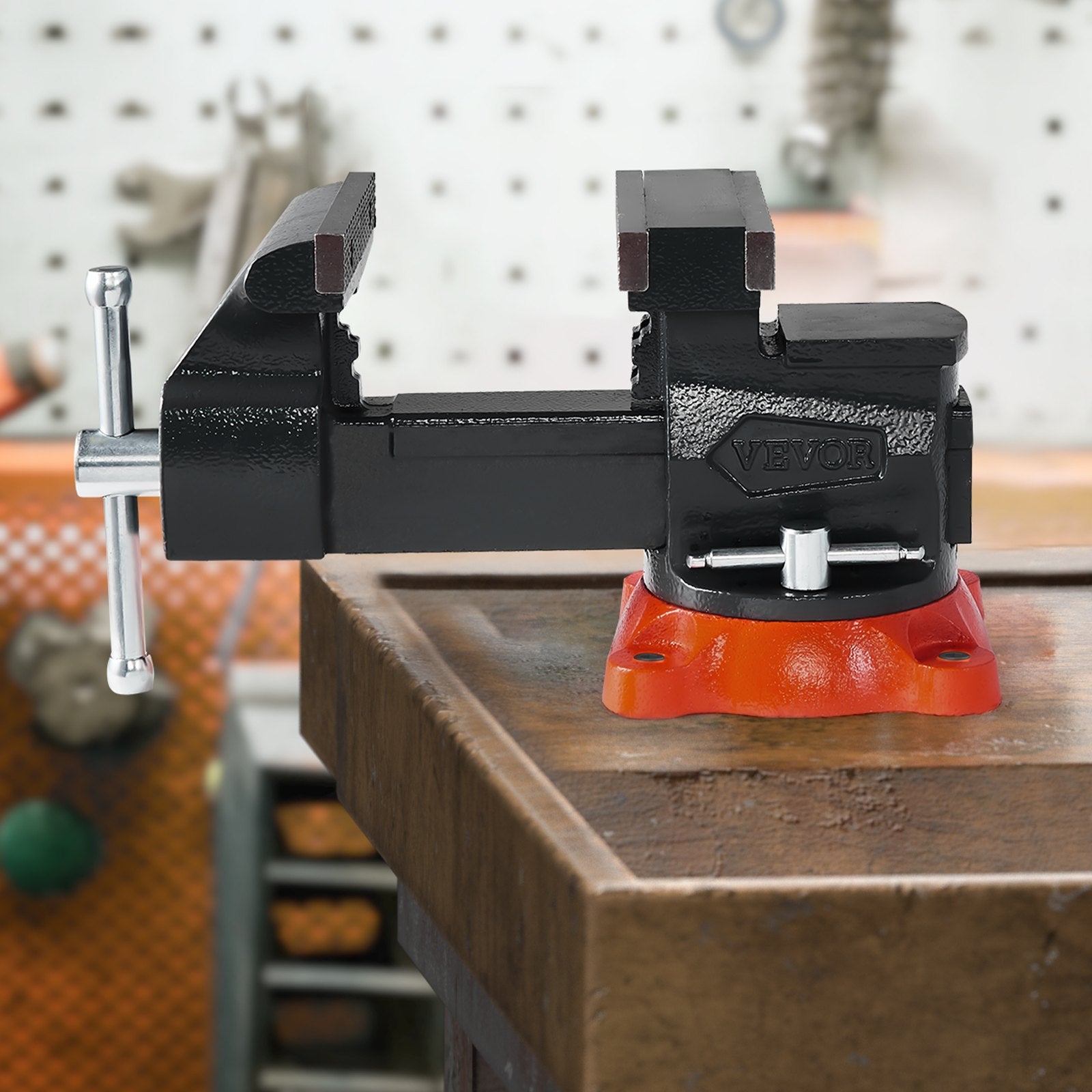 Bench Vise, 140 mm Jaw Width, 140 mm Max Jaw Opening Multipurpose Vise with 360° Swivel Locking Base, 73 mm Throat, Heavy Duty Ductile Iron Workbench Vise, Two-Way Jaws for Clamping Round Pipes - Image 8
