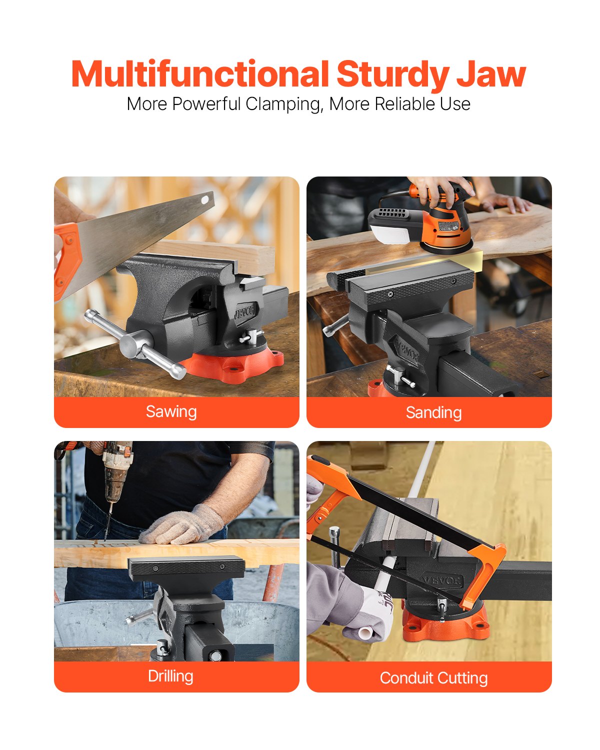 203 mm Bench Vice Multipurpose Heavy Duty Ductile Iron Swivel Locking Base - Image 6