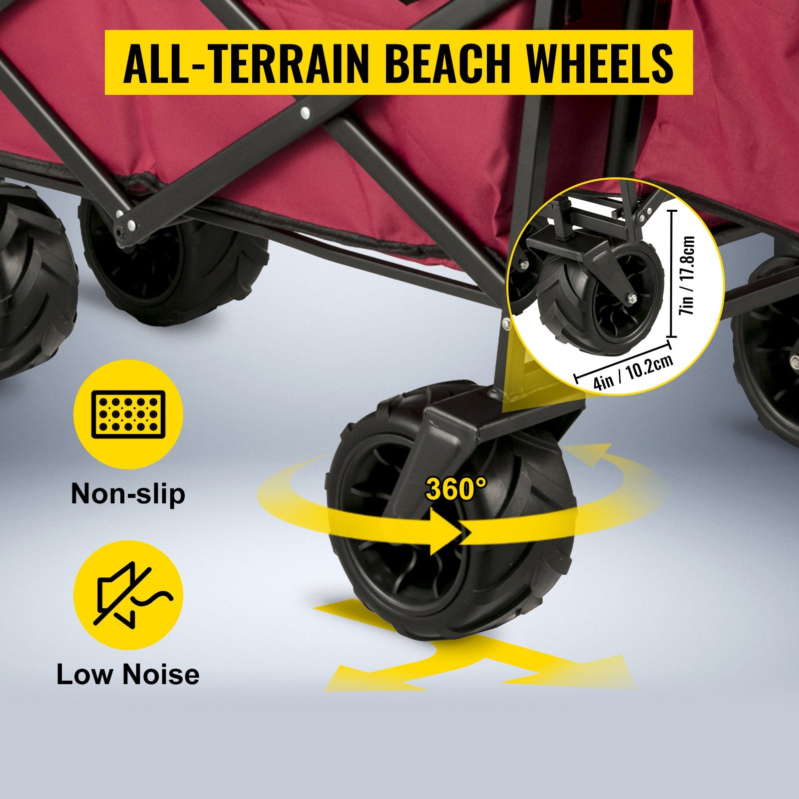 Folding Wagon Cart, Collapsible Folding Garden Cart w/ Shade Beach Utility - Image 5