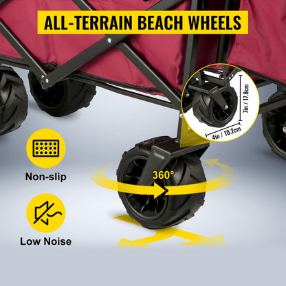 Folding Wagon Cart, Collapsible Folding Garden Cart w/ Shade Beach Utility - Image 5
