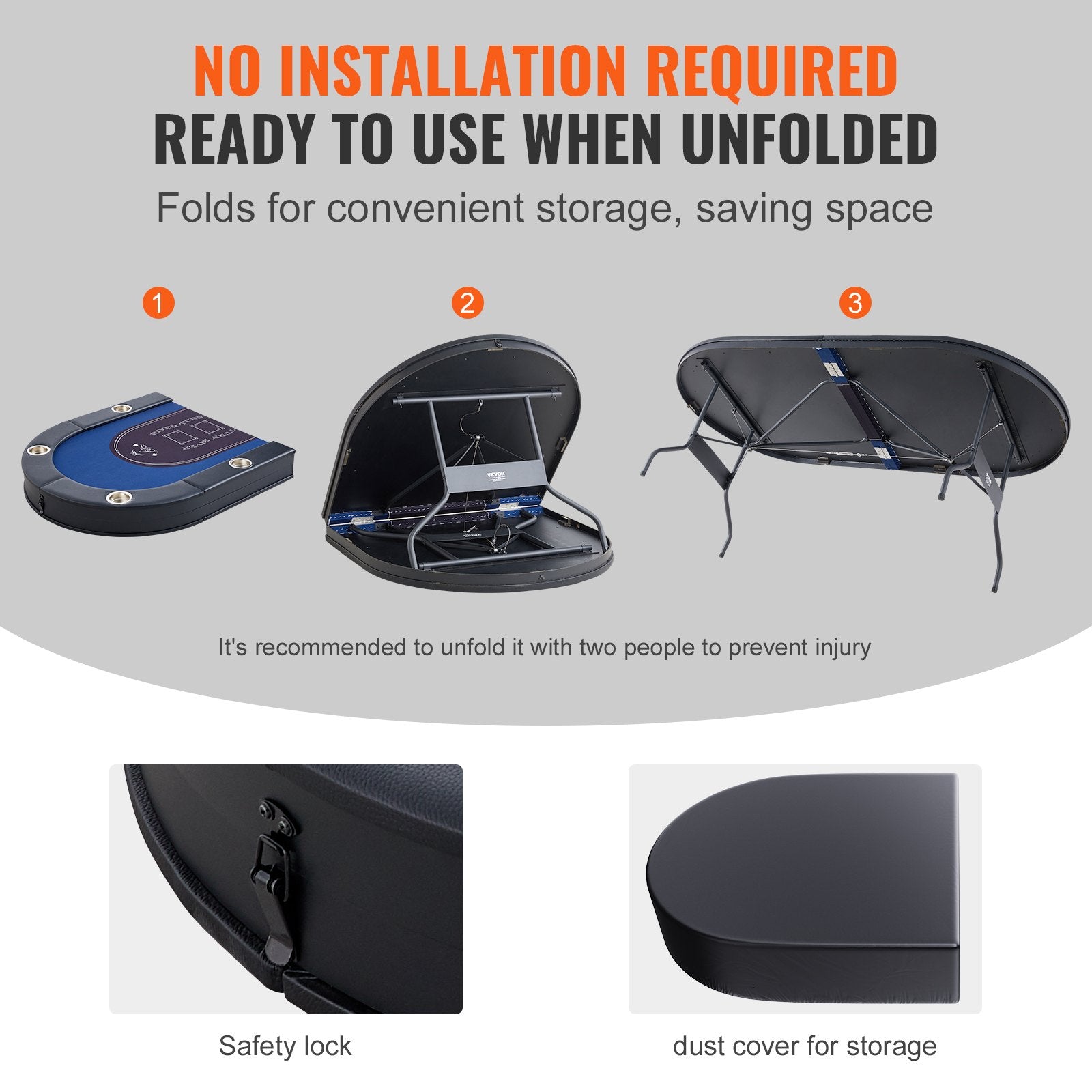 8 Player Foldable Poker Table, Blackjack Texas Holdem Poker Table with Padded Rails and Stainless Steel Cup Holders, Portable Folding Card Board Game Table,183cm Oval Casino Leisure Table, Blue - Image 3