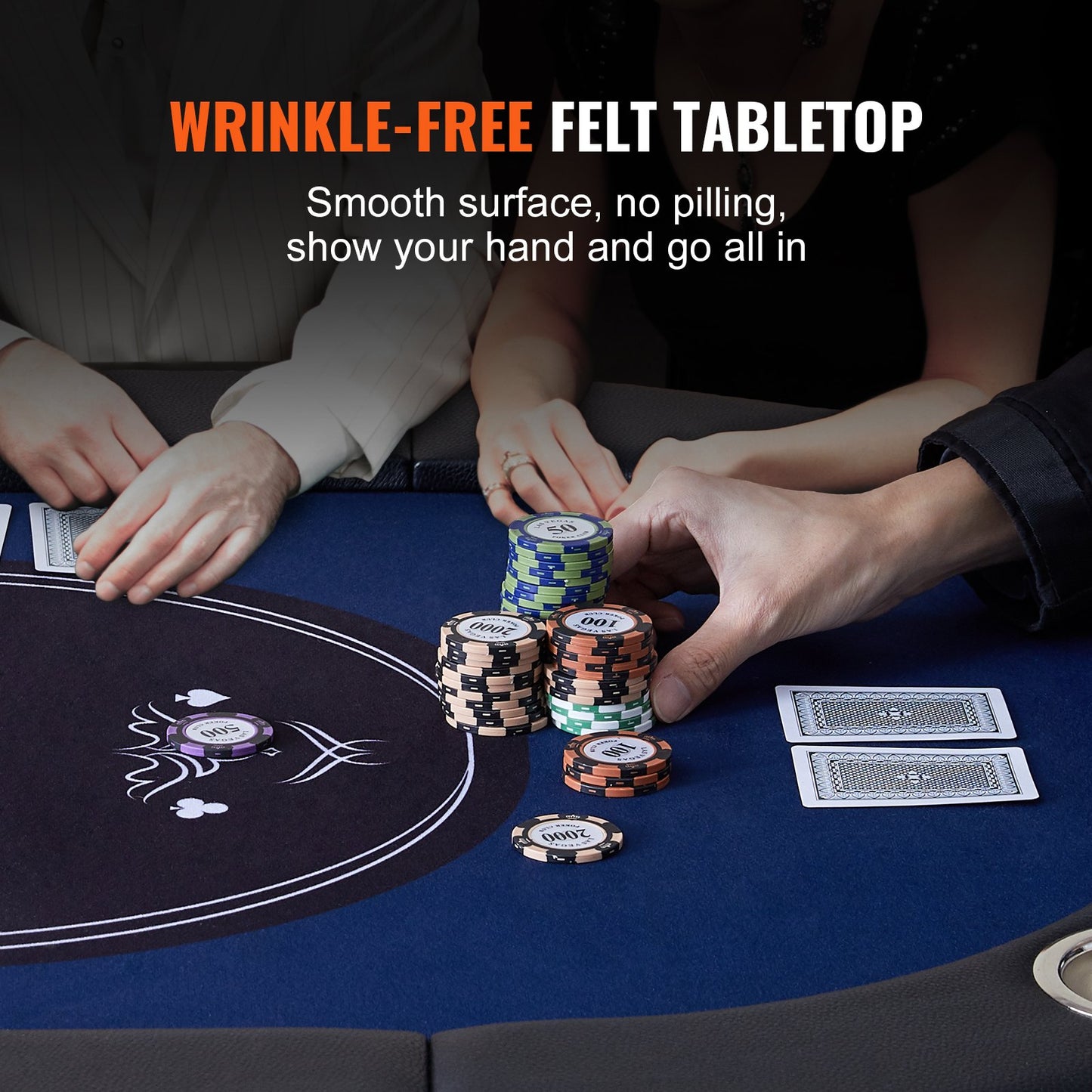 8 Player Foldable Poker Table, Blackjack Texas Holdem Poker Table with Padded Rails and Stainless Steel Cup Holders, Portable Folding Card Board Game Table,183cm Oval Casino Leisure Table, Blue - Image 5