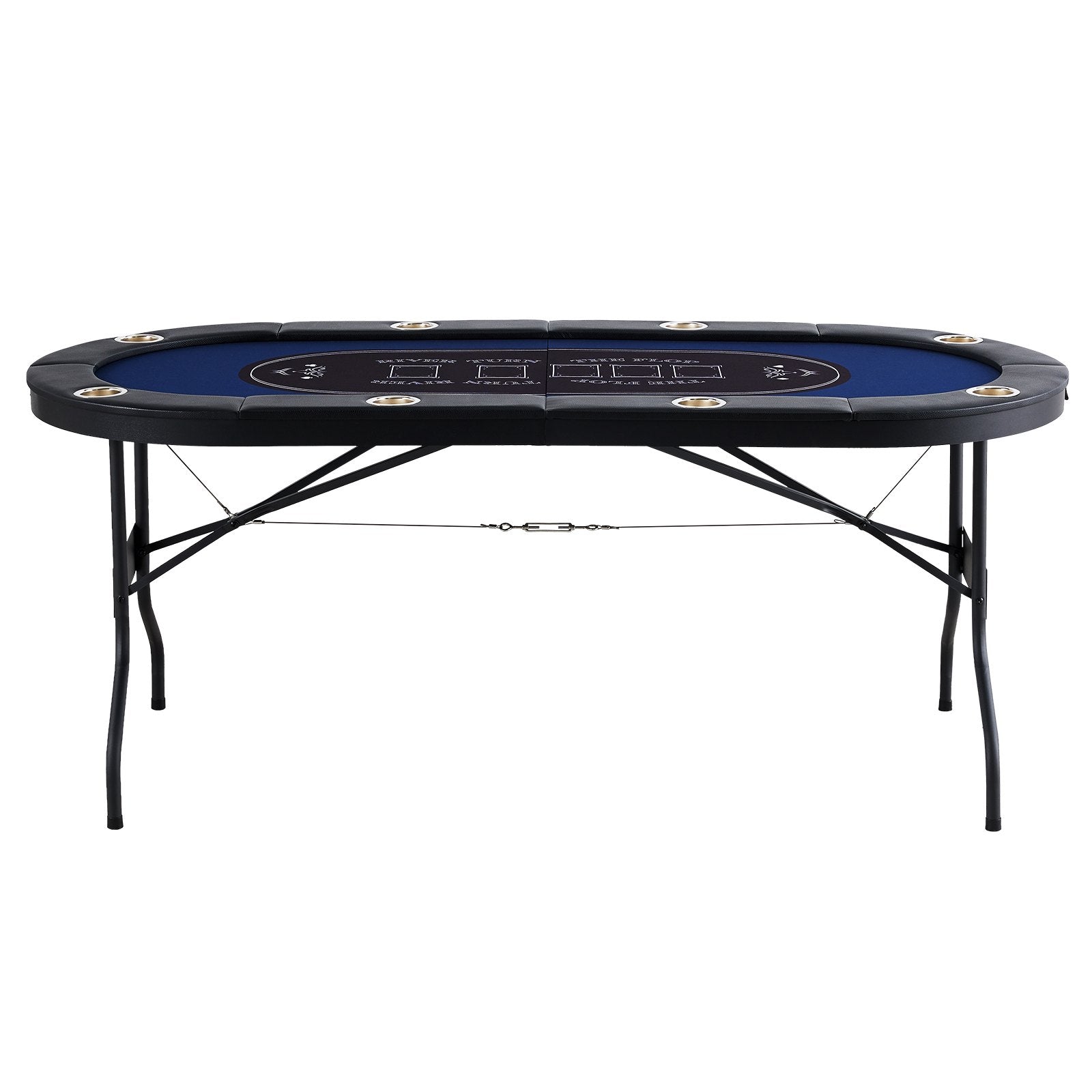 8 Player Foldable Poker Table, Blackjack Texas Holdem Poker Table with Padded Rails and Stainless Steel Cup Holders, Portable Folding Card Board Game Table,183cm Oval Casino Leisure Table, Blue - Image 9