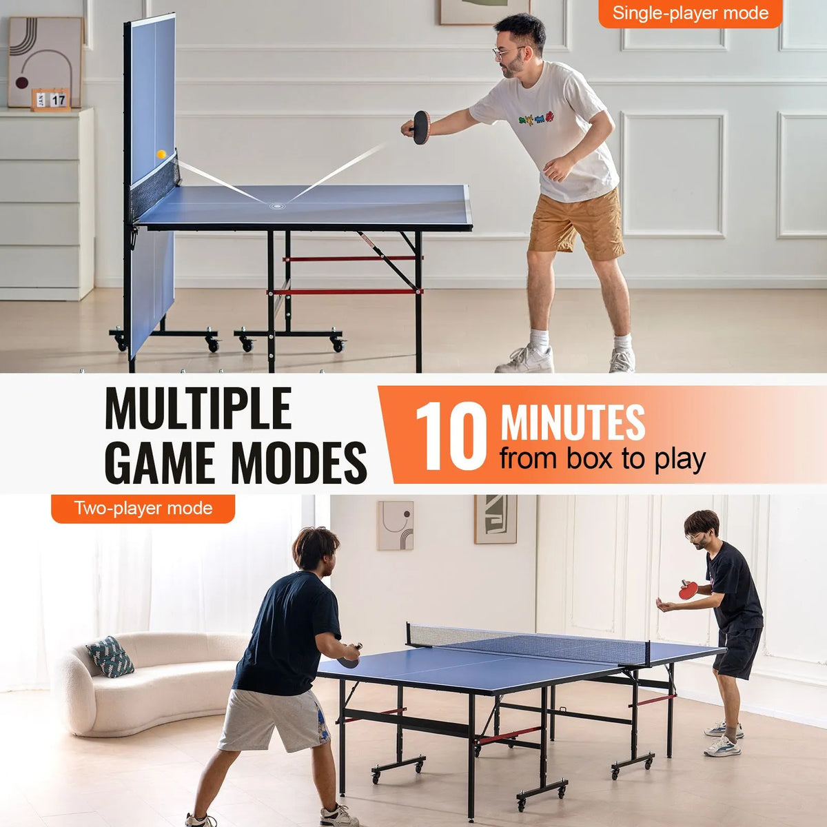 Ping Pong Table Foldable Table Tennis Game Table Indoor with Clamp Net - Image 4