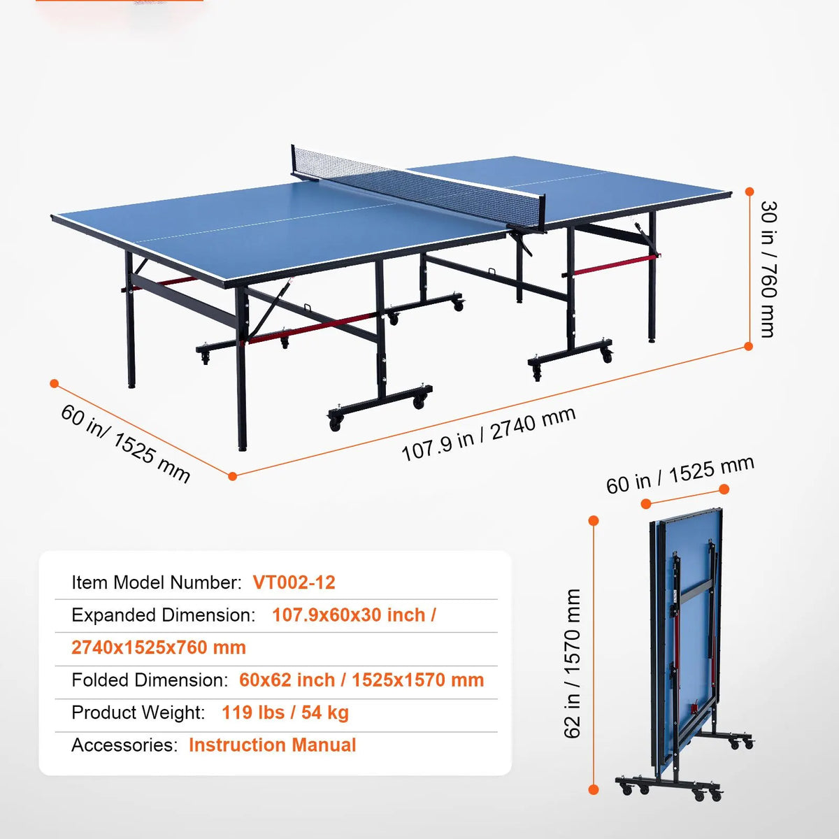 Ping Pong Table Foldable Table Tennis Game Table Indoor with Clamp Net - Image 7