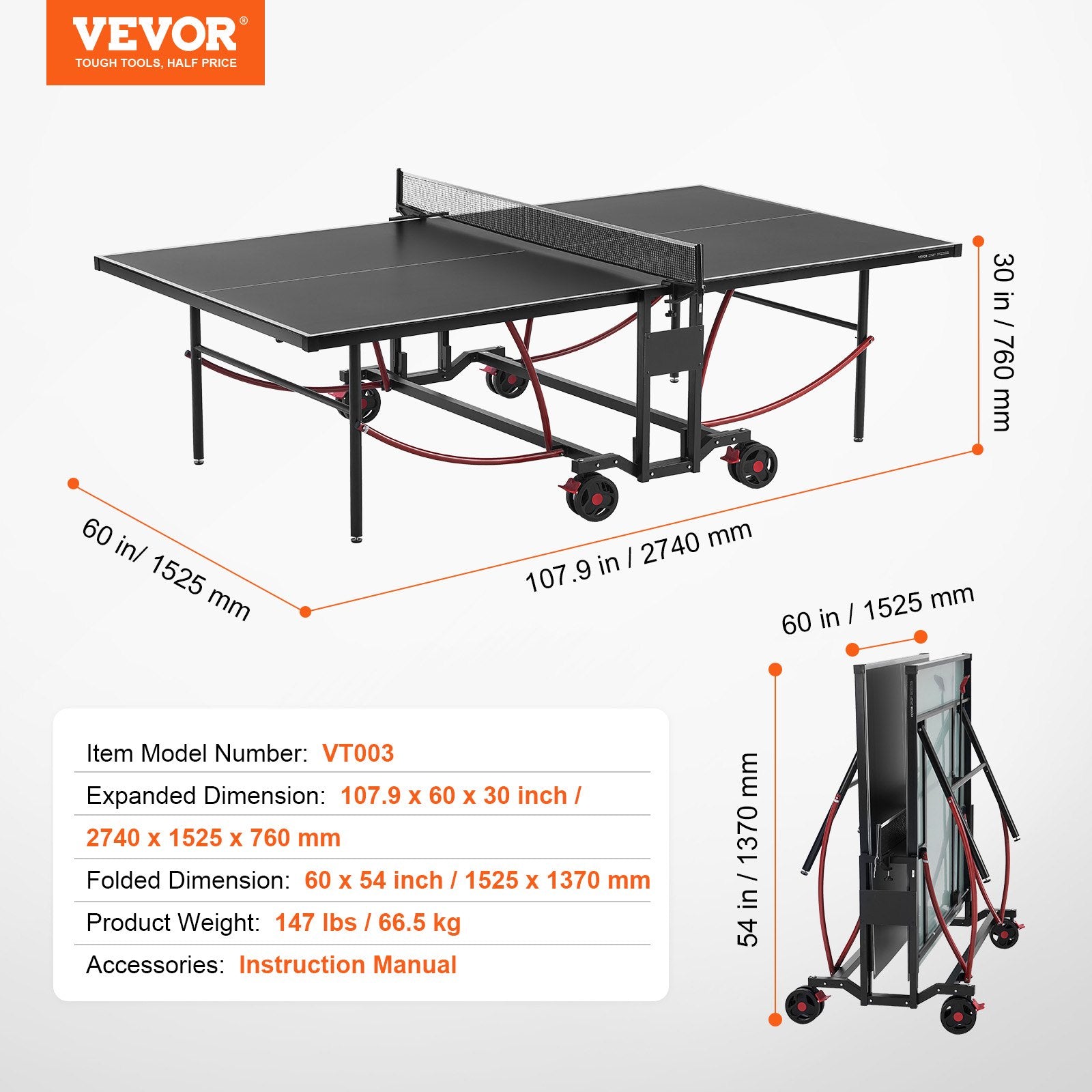 Ping Pong Table Foldable Table Tennis Game Table Indoor Outdoor with Net - Image 7