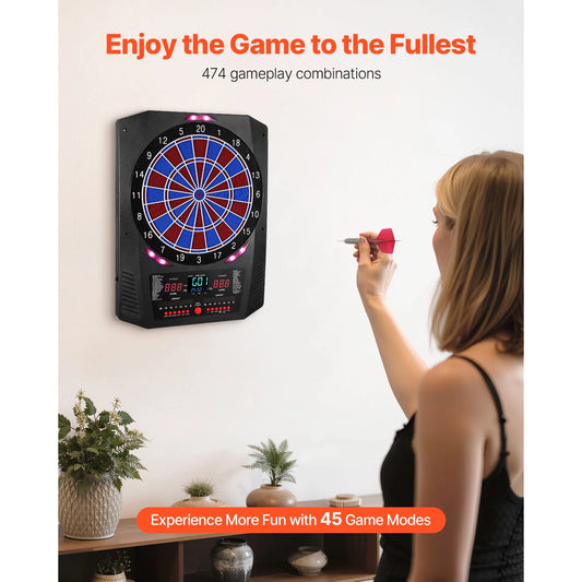 Electronic Dart Board, 336mm Target Dartboard with 45 Games & 474 Variations for Up to 8 Players, 6 Dart Shafts with Flights & 50 Soft Tips, Color LED Cricket Scoring Screen for Home Party Bar - Image 2