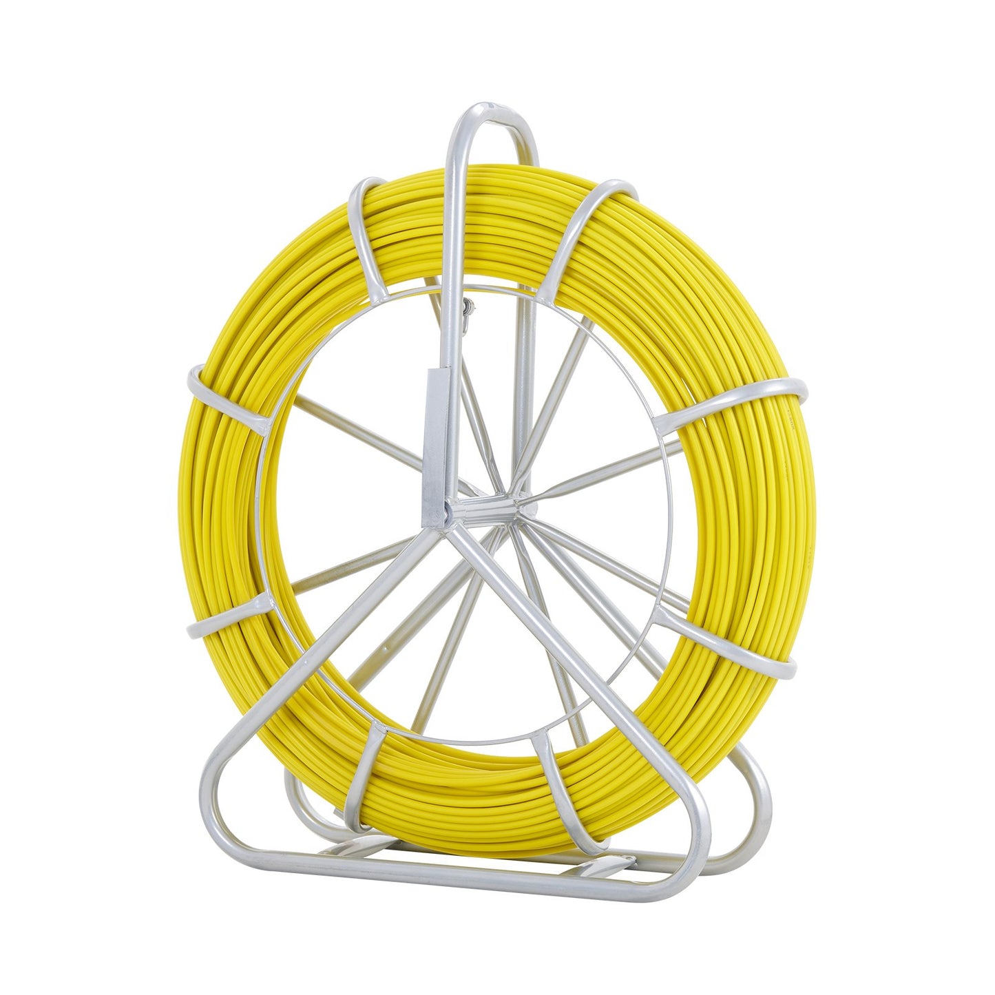 Fish Tape Fiberglass, 150 m, 7.9 mm, Duct Rodder Fishtape Wire Puller, Cable Running Rod with Steel Reel Stand, 3 Pulling Heads, Fishing Tools for Walls and Electrical Conduit, Non-Conductive