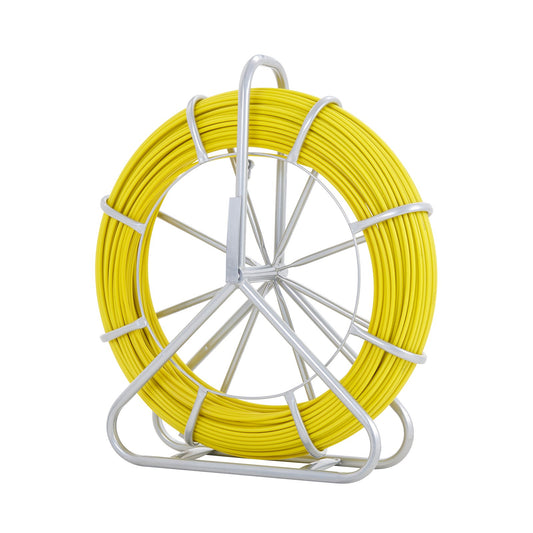 Fish Tape Fiberglass, 150 m, 7.9 mm, Duct Rodder Fishtape Wire Puller, Cable Running Rod with Steel Reel Stand, 3 Pulling Heads, Fishing Tools for Walls and Electrical Conduit, Non-Conductive