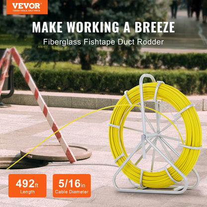 Fish Tape Fiberglass, 150 m, 7.9 mm, Duct Rodder Fishtape Wire Puller, Cable Running Rod with Steel Reel Stand, 3 Pulling Heads, Fishing Tools for Walls and Electrical Conduit, Non-Conductive - Image 2