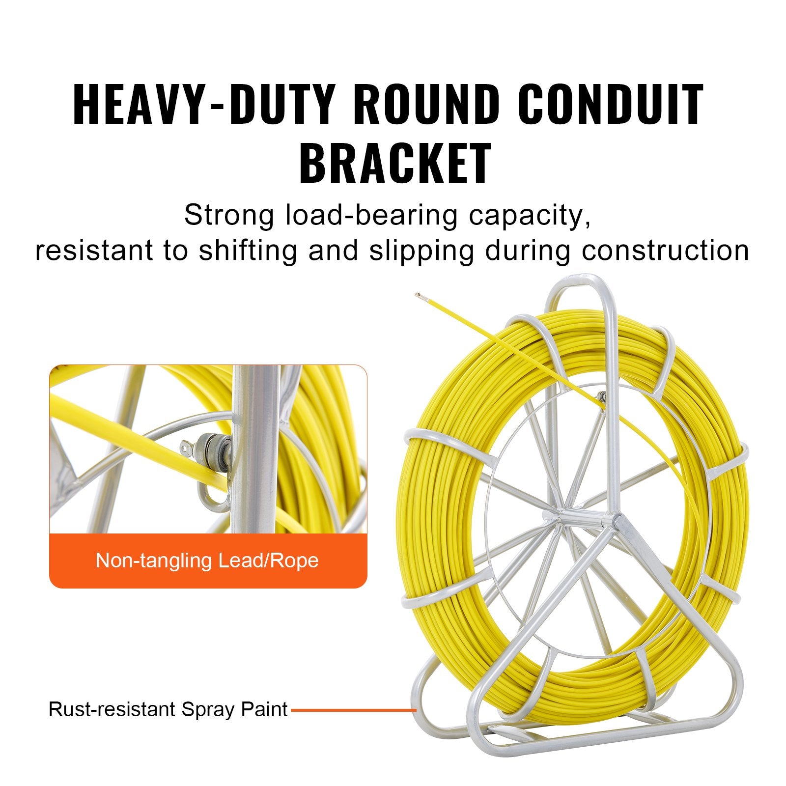 Fish Tape Fiberglass, 150 m, 7.9 mm, Duct Rodder Fishtape Wire Puller, Cable Running Rod with Steel Reel Stand, 3 Pulling Heads, Fishing Tools for Walls and Electrical Conduit, Non-Conductive - Image 4