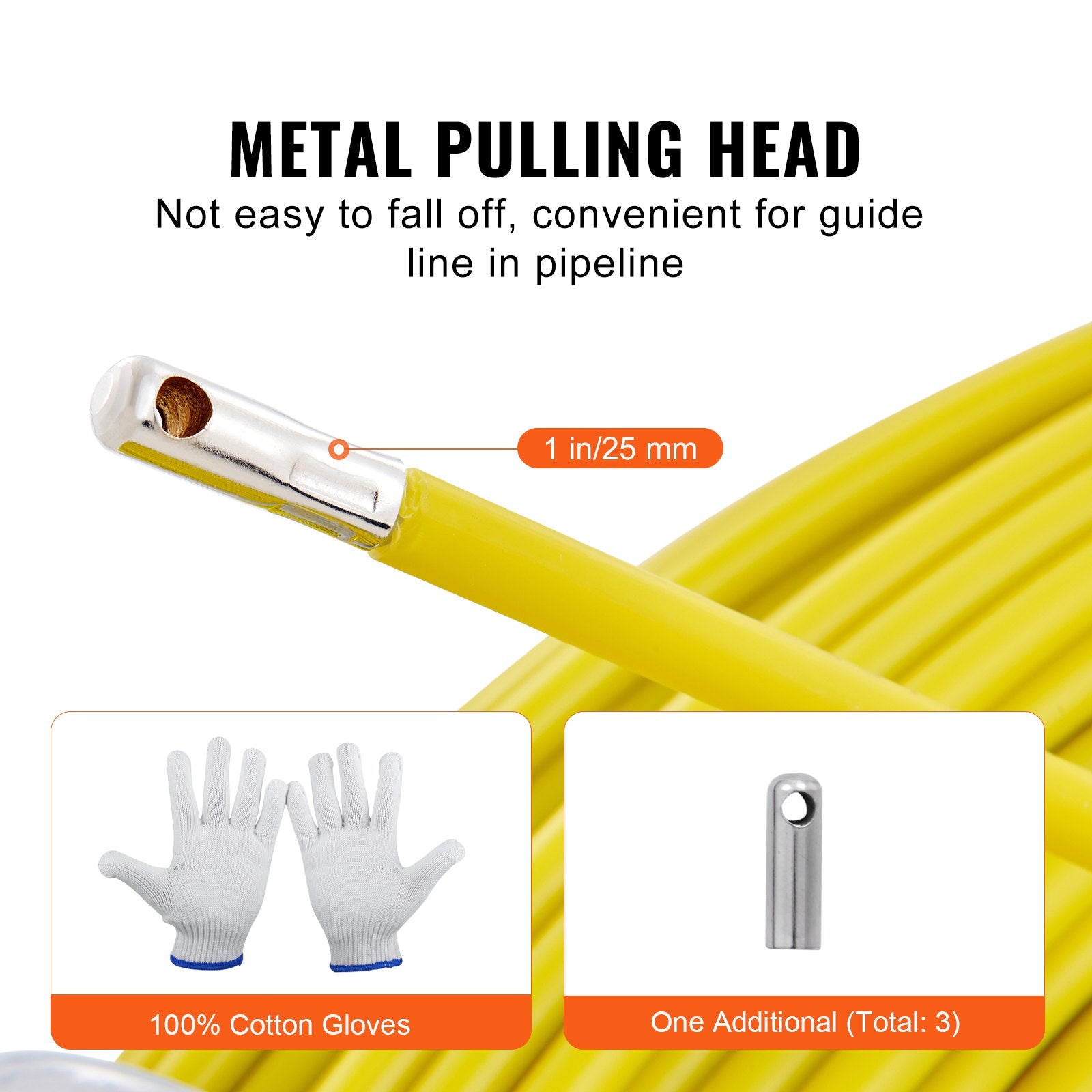Fish Tape Fiberglass, 150 m, 7.9 mm, Duct Rodder Fishtape Wire Puller, Cable Running Rod with Steel Reel Stand, 3 Pulling Heads, Fishing Tools for Walls and Electrical Conduit, Non-Conductive - Image 6