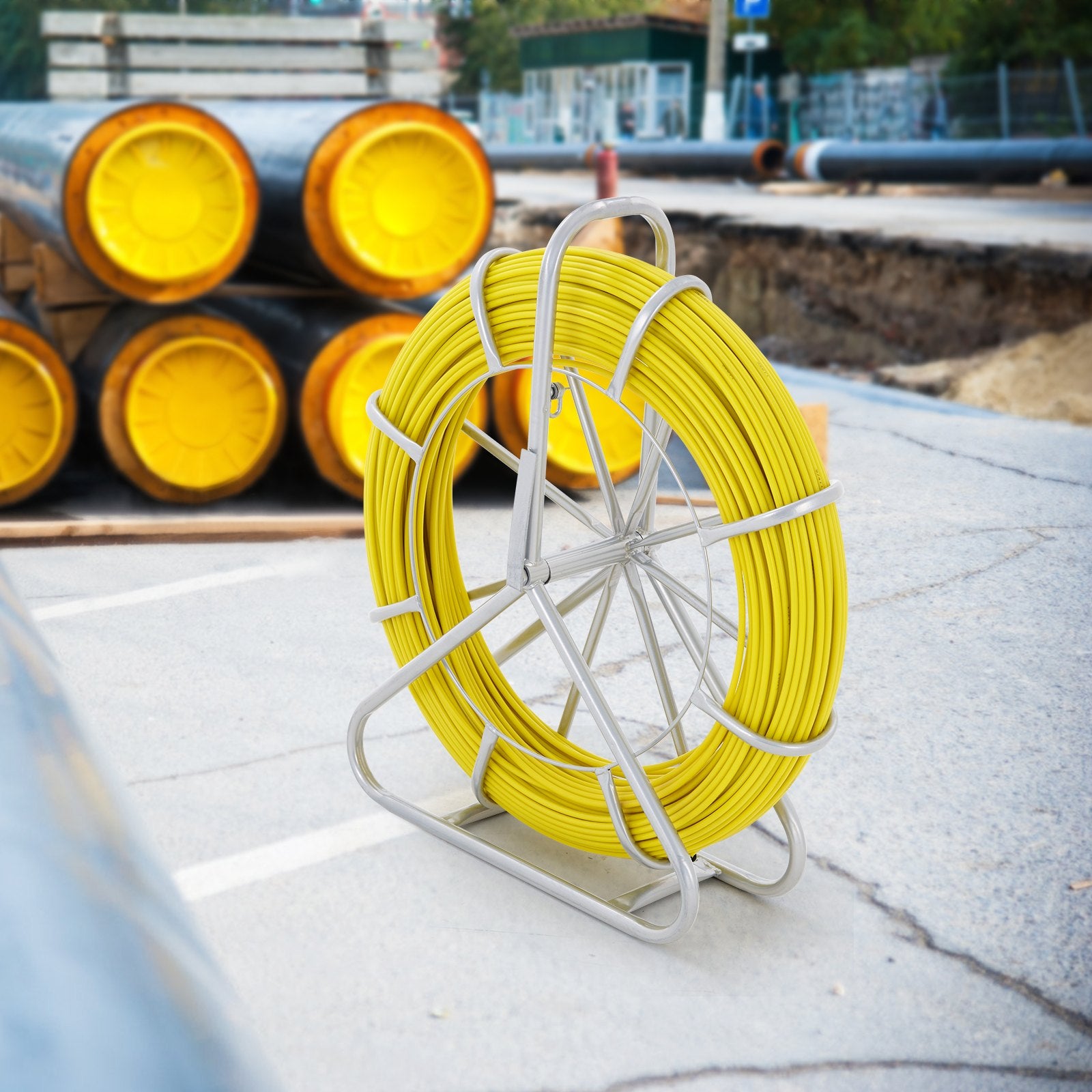 Fish Tape Fiberglass, 182.88 m, 7.9 mm, Duct Rodder Fishtape Wire Puller, Cable Running Rod with Steel Reel Stand, 3 Pulling Heads, Fishing Tools for Walls and Electrical Conduit, Non-Conductive - Image 8