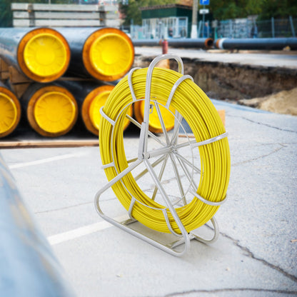 Fish Tape Fiberglass, 182.88 m, 7.9 mm, Duct Rodder Fishtape Wire Puller, Cable Running Rod with Steel Reel Stand, 3 Pulling Heads, Fishing Tools for Walls and Electrical Conduit, Non-Conductive - Image 8