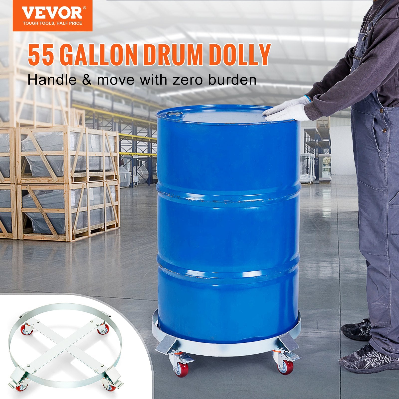 2PCS 250 L Heavy Duty Drum Dolly, 454 kg Load Capacity, Barrel Dolly Cart Drum Caddy, Non Tipping Hand Truck Capacity Dollies with Steel Frame 4 Swivel Casters Wheel, for Drum Handling - Image 2