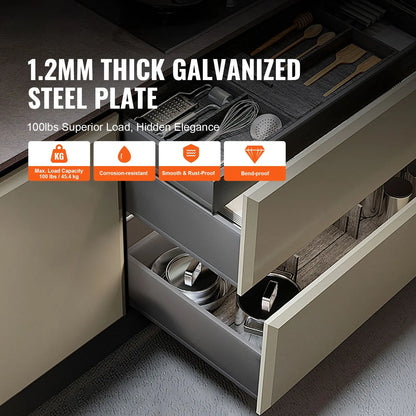 10 Pairs of 533.4mm Drawer Bottom Side Mount Rails, Heavy Duty Full Ball Bearing Extension Steel Track, Soft-Close Noiseless Guide Glides Cabinet Kitchen Runners with Locking Mechanism, 100 Lbs - Image 2