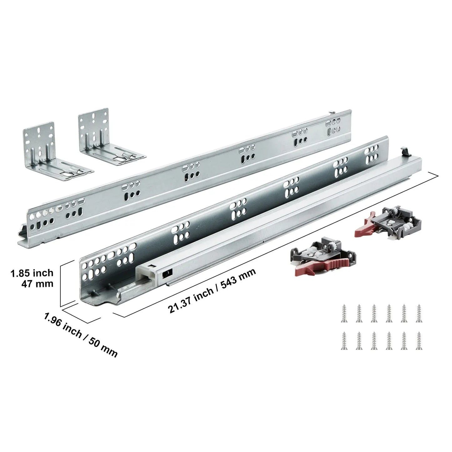 10 Pairs of 533.4mm Drawer Bottom Side Mount Rails, Heavy Duty Full Ball Bearing Extension Steel Track, Soft-Close Noiseless Guide Glides Cabinet Kitchen Runners with Locking Mechanism, 100 Lbs - Image 8