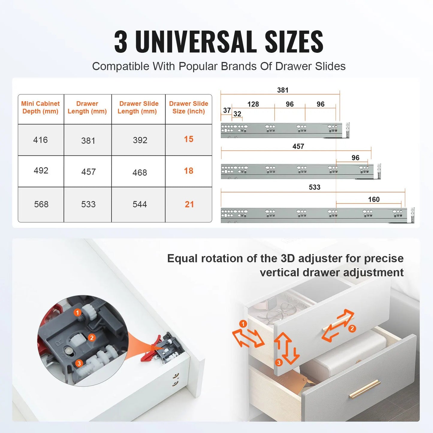 6 Pairs of 457.2mm Drawer Bottom Side Mount Rails, Heavy Duty Full Ball Bearing Extension Steel Track, Soft-Close Noiseless Guide Glides Cabinet Kitchen Runners with Locking Mechanism, 100 Lbs - Image 5