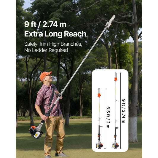 Gas Pole Saw, 25CC 2 Stroke Gas Powered Pole Saws with 20.3 cm Cutting Bar, Cordless Tree Trimmer with 650ml Fuel Tank, 2 to 2.74 m Extendable, Powerful Chainsaw for Tree Trimming Pruning - Image 2